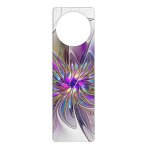 Energetic, Colorful Abstract Fractal Art Flower Door Hanger