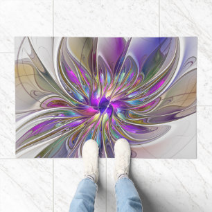 Energetic, Colorful Abstract Fractal Art Flower Doormat
