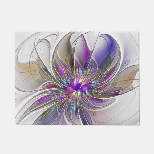 Energetic Colorful Abstract Fractal Art Flower Doormat