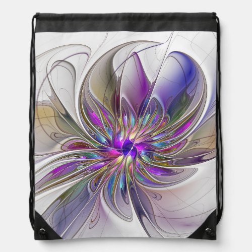 Energetic Colorful Abstract Fractal Art Flower Drawstring Bag