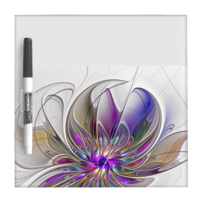 Energetic, Colorful Abstract Fractal Art Flower Dry Erase Board (Front)