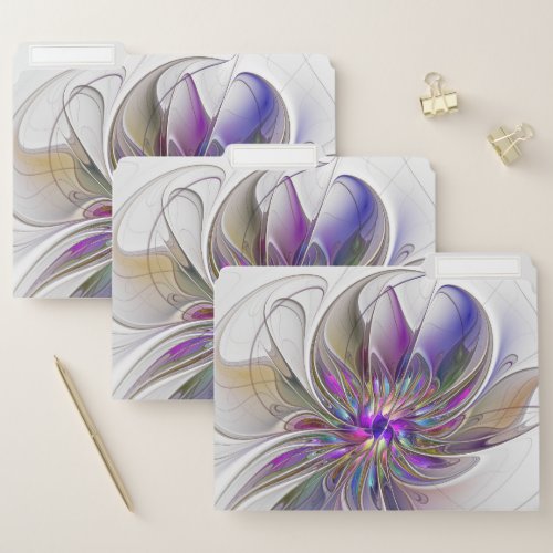 Energetic Colorful Abstract Fractal Art Flower File Folder