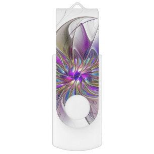 Energetic, Colorful Abstract Fractal Art Flower Flash Drive