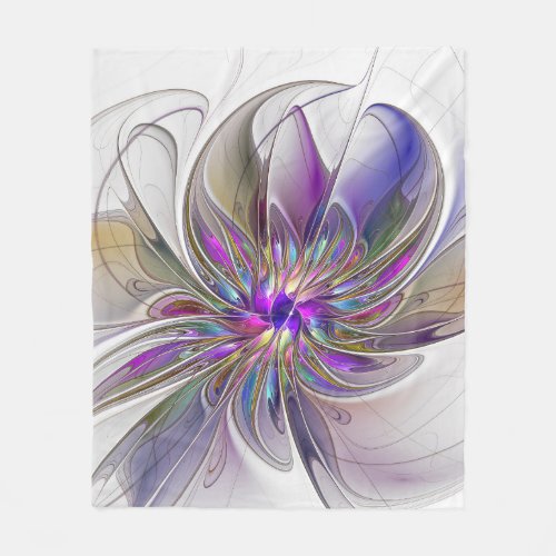 Energetic Colorful Abstract Fractal Art Flower Fleece Blanket