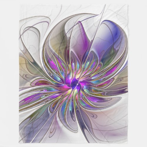 Energetic Colorful Abstract Fractal Art Flower Fleece Blanket