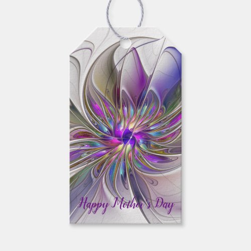 Energetic Colorful Abstract Fractal Art Flower Gift Tags