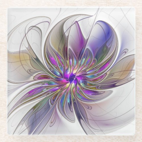 Energetic Colorful Abstract Fractal Art Flower Glass Coaster