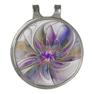 Energetic, Colorful Abstract Fractal Art Flower Golf Hat Clip