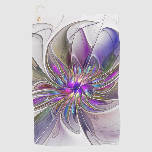 Energetic, Colorful Abstract Fractal Art Flower Golf Towel (Front)