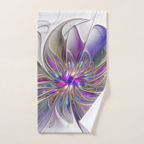 Energetic Colorful Abstract Fractal Art Flower Hand Towel