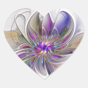 Energetic, Colorful Abstract Fractal Art Flower Heart Sticker