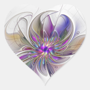 Energetic, Colorful Abstract Fractal Art Flower Heart Sticker