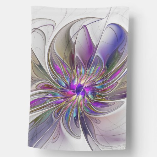 Energetic Colorful Abstract Fractal Art Flower House Flag