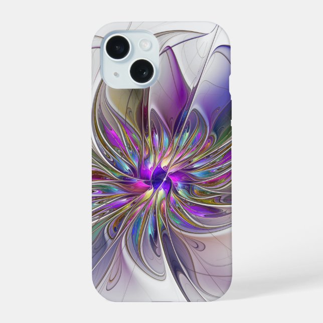 Energetic, Colorful Abstract Fractal Art Flower iPhone 15 Case (Back)