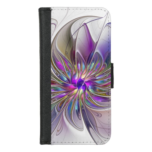 Energetic, Colorful Abstract Fractal Art Flower iPhone Wallet Case (Front)