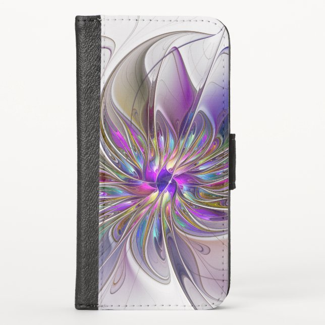 Energetic, Colorful Abstract Fractal Art Flower iPhone Wallet Case (Front)