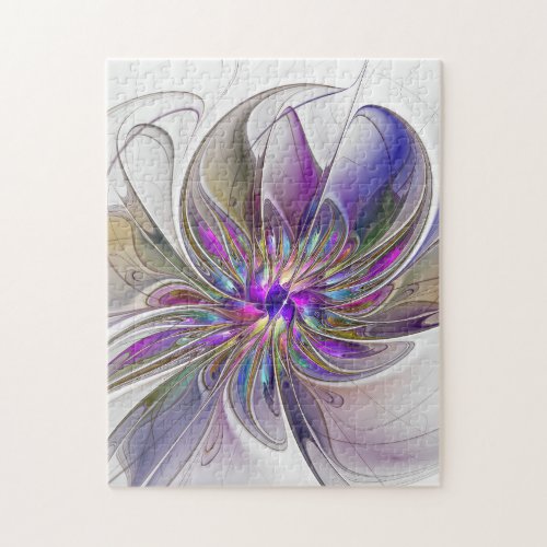 Energetic Colorful Abstract Fractal Art Flower Jigsaw Puzzle