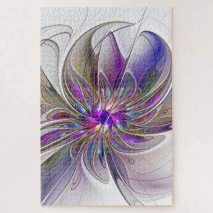 Energetic, Colorful Abstract Fractal Art Flower Jigsaw Puzzle