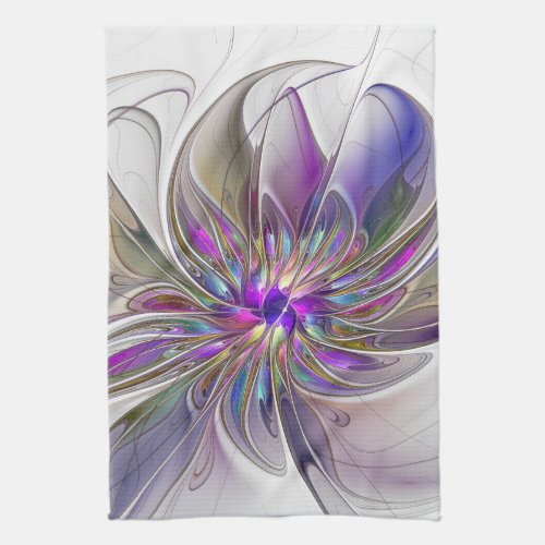 Energetic Colorful Abstract Fractal Art Flower Kitchen Towel