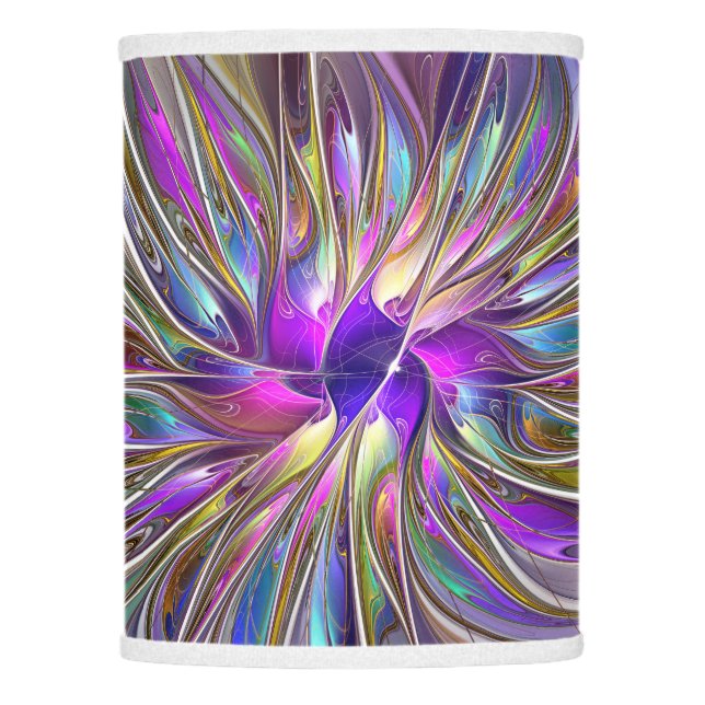 Energetic, Colorful Abstract Fractal Art Flower Lamp Shade (Front)