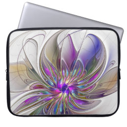Energetic, Colorful Abstract Fractal Art Flower Laptop Sleeve
