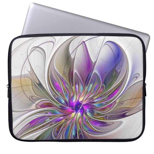 Energetic, Colorful Abstract Fractal Art Flower Laptop Sleeve (Front)