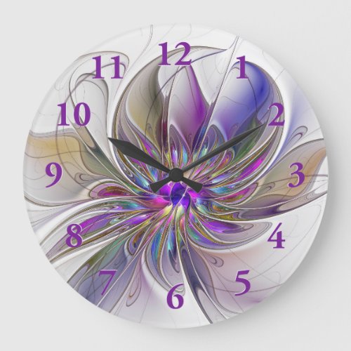 Energetic Colorful Abstract Fractal Art Flower Large Clock