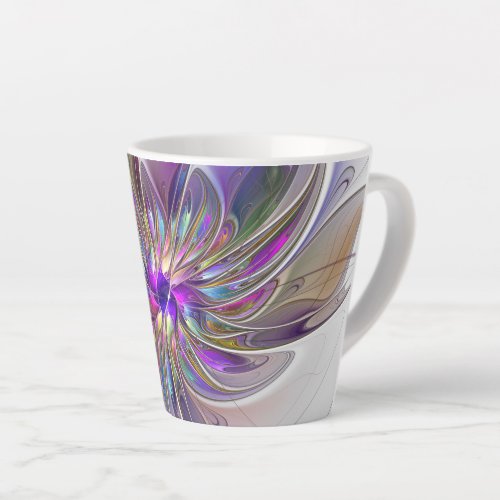 Energetic Colorful Abstract Fractal Art Flower Latte Mug