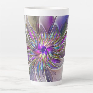 Energetic, Colorful Abstract Fractal Art Flower Latte Mug