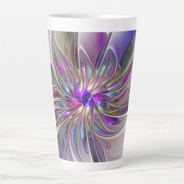 Energetic, Colorful Abstract Fractal Art Flower Latte Mug (Front)