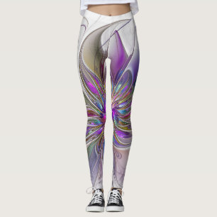 Energetic, Colorful Abstract Fractal Art Flower Leggings
