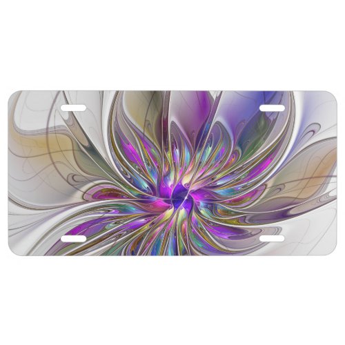 Energetic Colorful Abstract Fractal Art Flower License Plate
