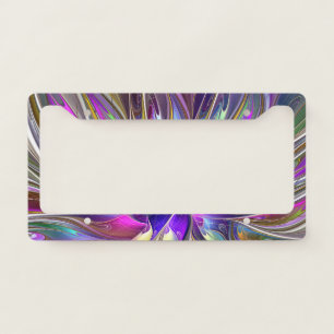Energetic, Colorful Abstract Fractal Art Flower License Plate Frame