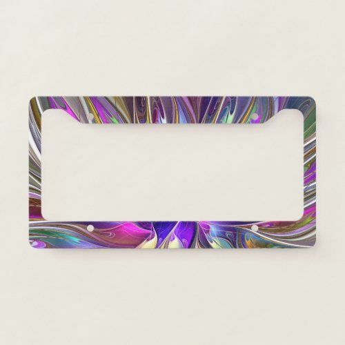 Energetic Colorful Abstract Fractal Art Flower License Plate Frame