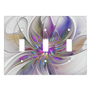 Energetic, Colorful Abstract Fractal Art Flower Light Switch Cover