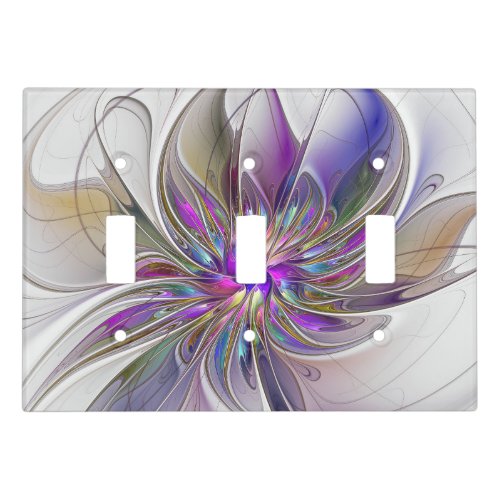 Energetic Colorful Abstract Fractal Art Flower Light Switch Cover