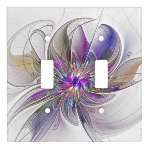 Energetic Colorful Abstract Fractal Art Flower Light Switch Cover