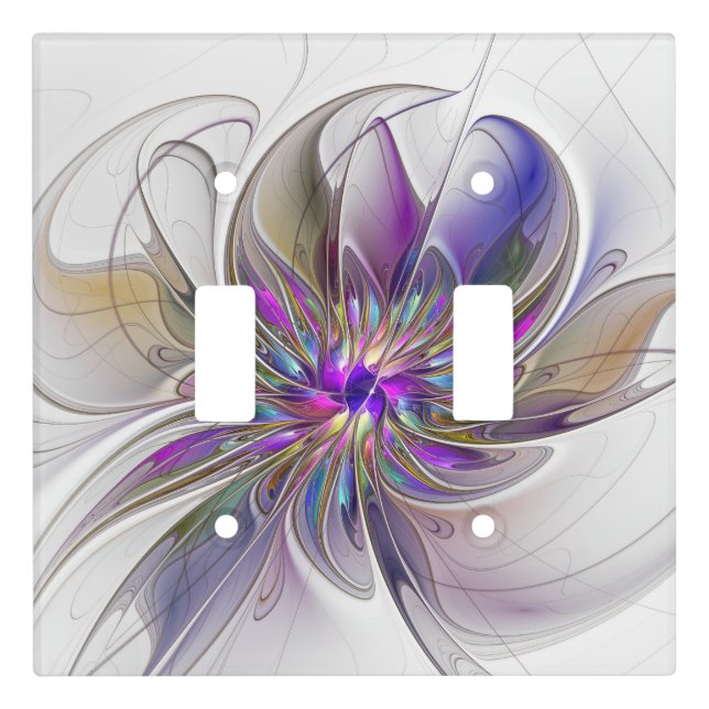 Energetic, Colorful Abstract Fractal Art Flower Light Switch Cover (Front)