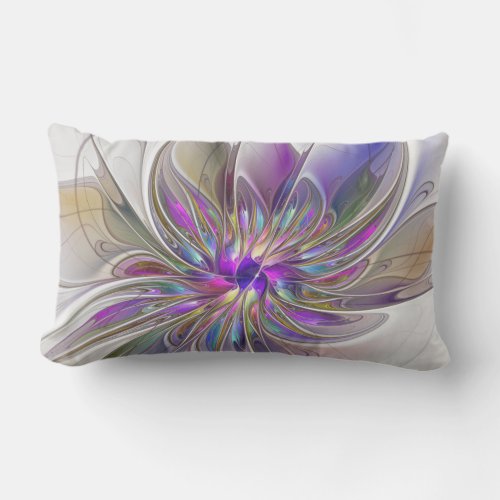 Energetic Colorful Abstract Fractal Art Flower Lumbar Pillow