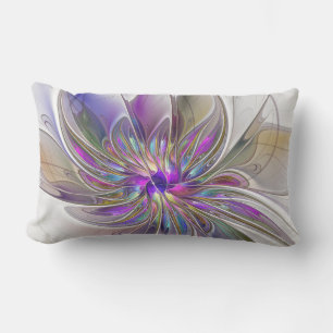 Energetic, Colorful Abstract Fractal Art Flower Lumbar Pillow