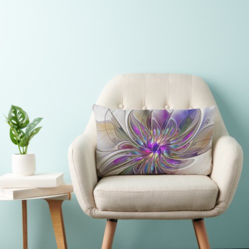 Energetic Colorful Abstract Fractal Art Flower Lumbar Pillow