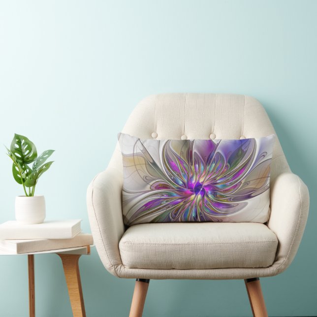 Energetic, Colorful Abstract Fractal Art Flower Lumbar Pillow (Chair)