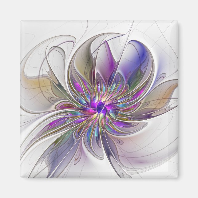 Energetic, Colorful Abstract Fractal Art Flower Magnet (Front)