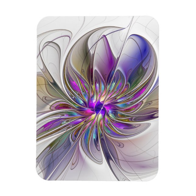 Energetic, Colorful Abstract Fractal Art Flower Magnet (Vertical)