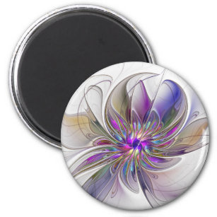 Energetic, Colorful Abstract Fractal Art Flower Magnet