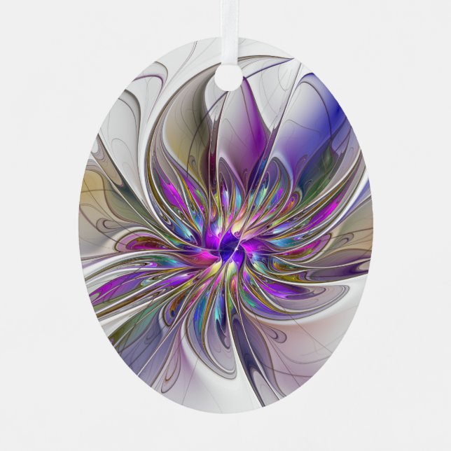 Energetic, Colorful Abstract Fractal Art Flower Metal Ornament (Front)