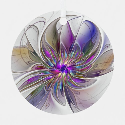 Energetic Colorful Abstract Fractal Art Flower Metal Ornament