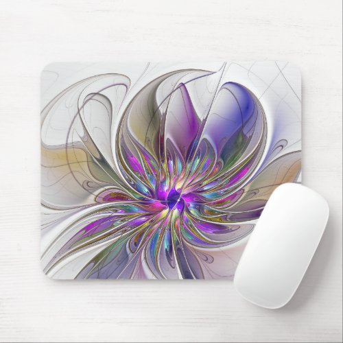 Energetic Colorful Abstract Fractal Art Flower Mouse Pad