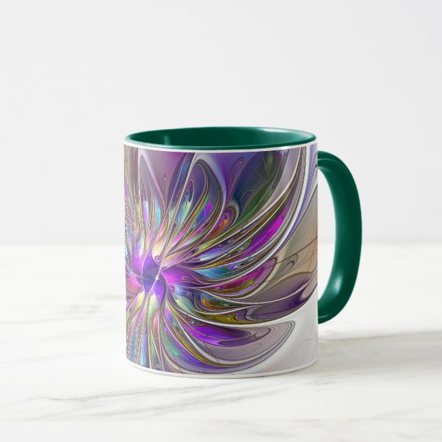 Energetic, Colorful Abstract Fractal Art Flower Mug (Front Right)