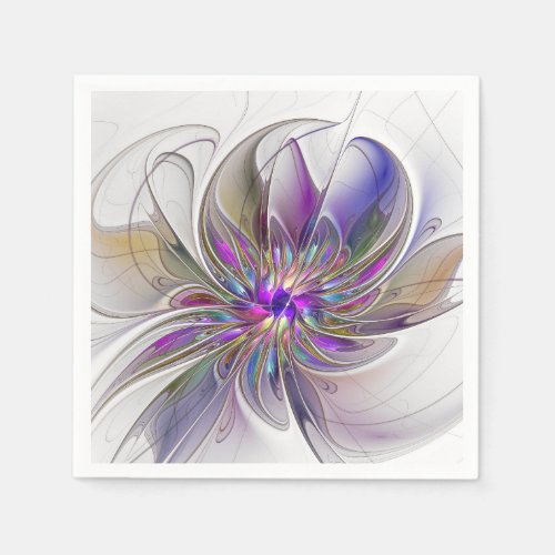 Energetic Colorful Abstract Fractal Art Flower Napkins